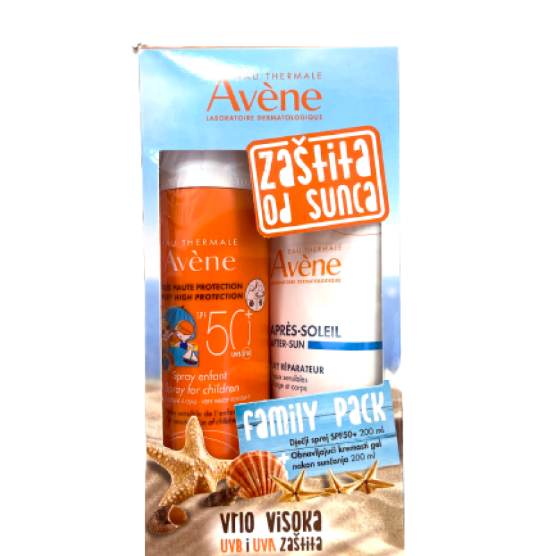 Avène SUN sprej za zaštitu od sunca SPF 50+ 200 ml + POKLON obnavljajući kremasti gel poslije sunčanja 200 ml